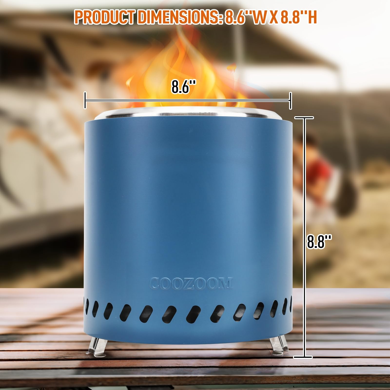 COOZOOM Portable Table Top Fire Pit with Stand, 8.6" 8.6 Inch, Navy Blue