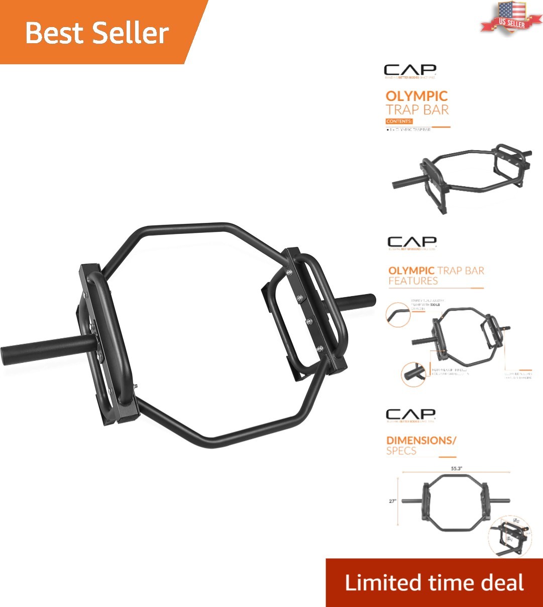 Olympic Trap and Shrug Bar for Superior Deadlifts - 28.2 lbs, 500 lbs Capacity
