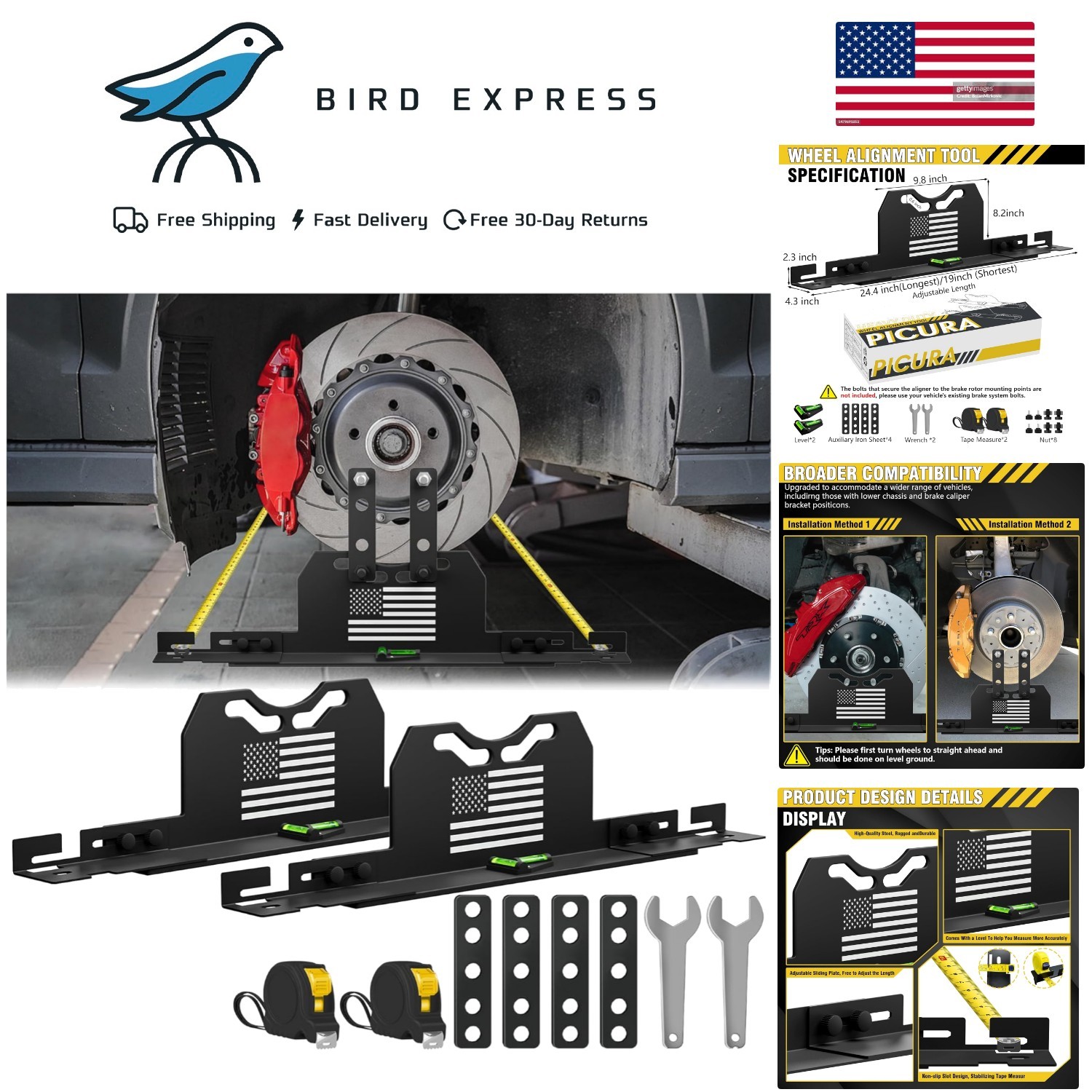 2026 Wheel Alignment Tool Kit with Toe Plates and Measuring Tapes for Cars SUVs