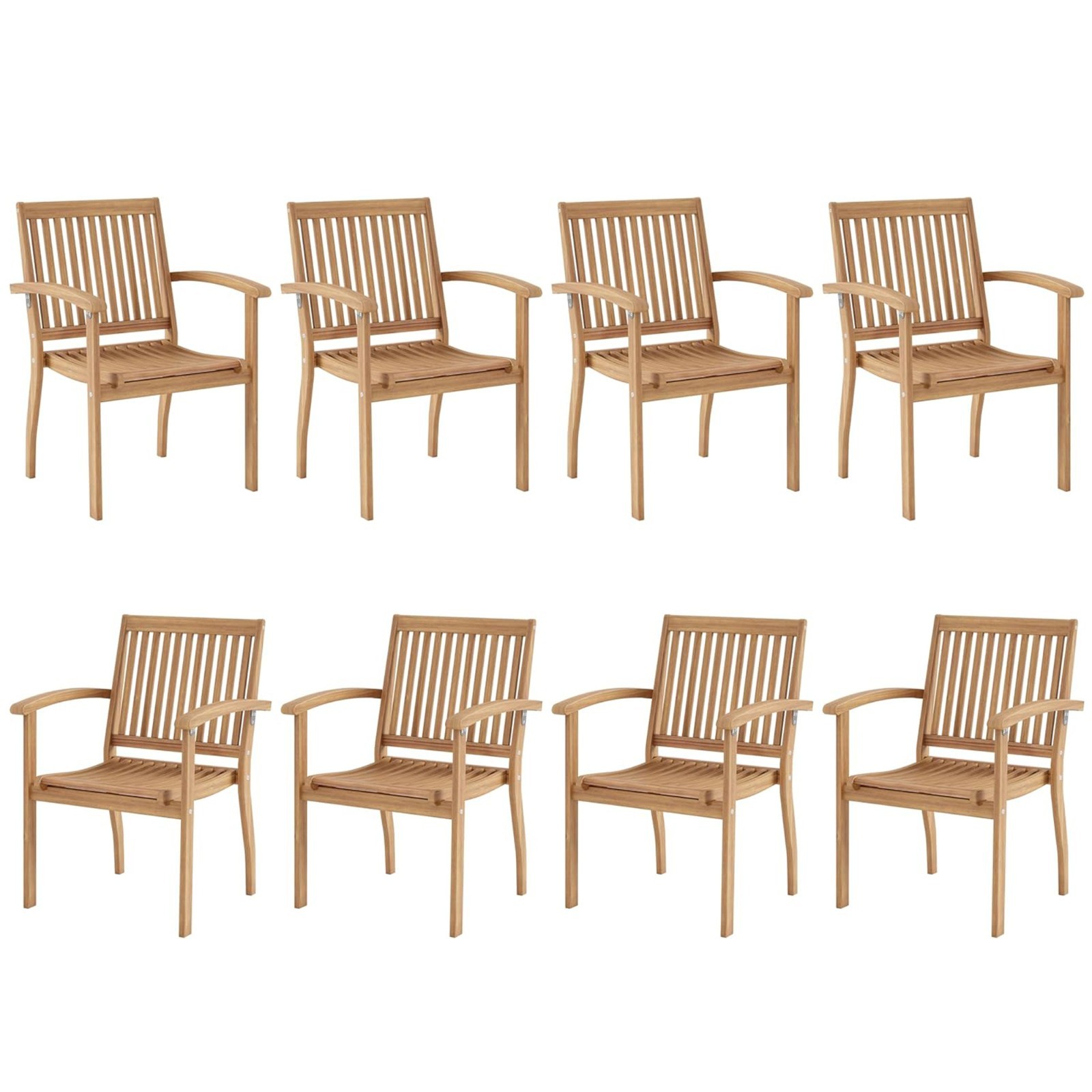 Set of 8 Patio Chair Outdoor Acacia Wood Dining Chairs Inclined Backrests