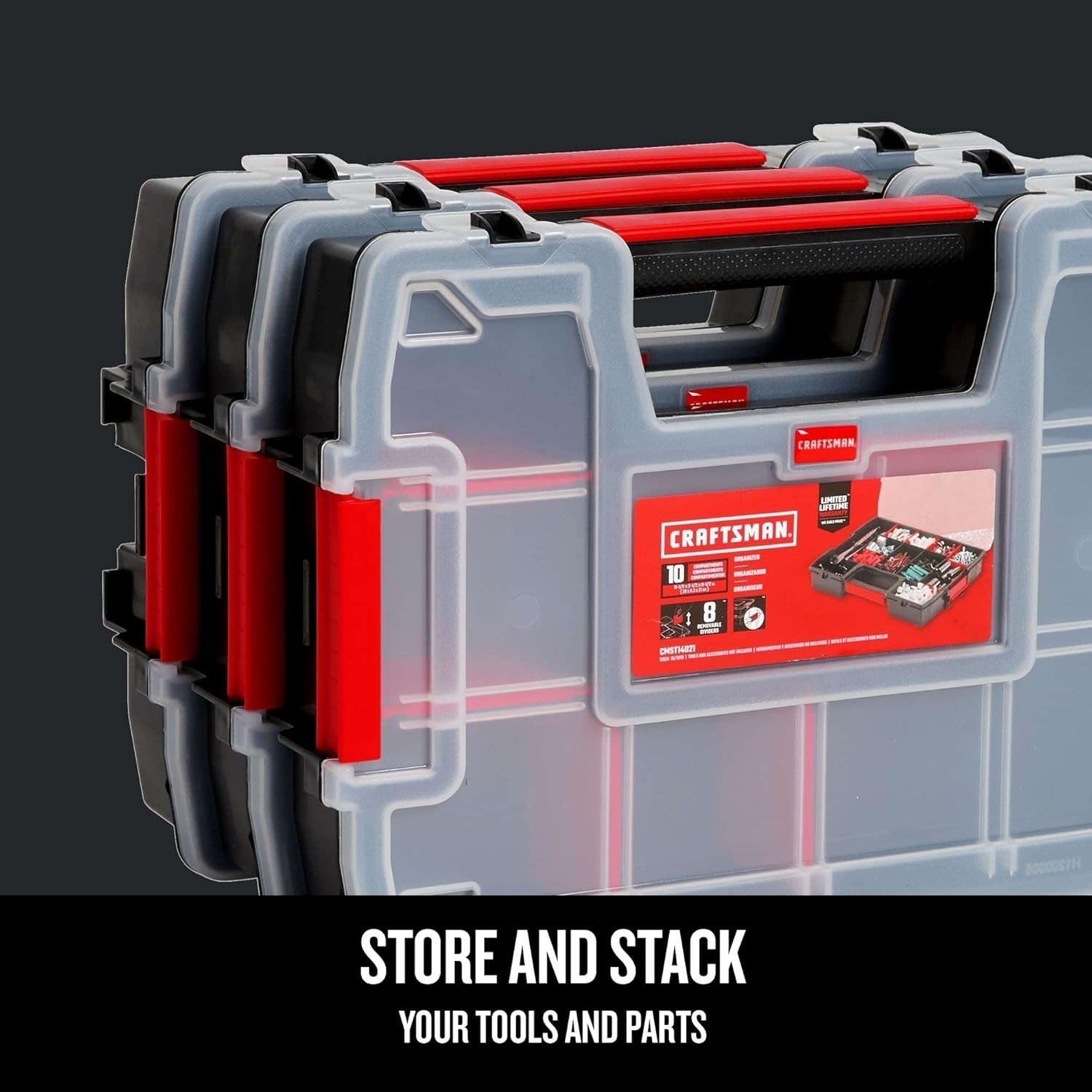 3-Pack Storage Organizer Small Parts Organizer with 10-Compartments Tool Box