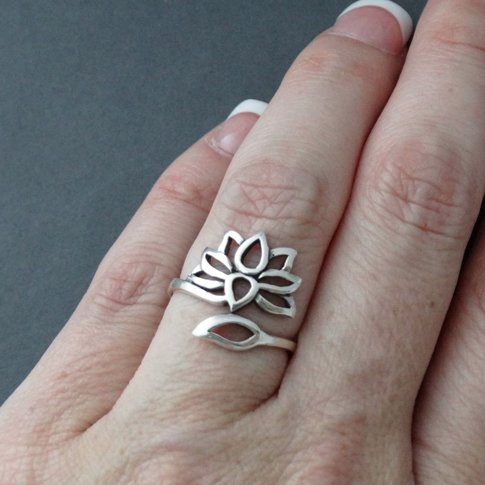 Adjustable Lotus Flower Ring - 925 Sterling Silver Leaf Namaste Yoga Gift New