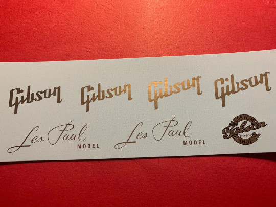 Les Paul and Gib Headstock Waterslide Decals Gold Metallic w/Custom shops LP G1