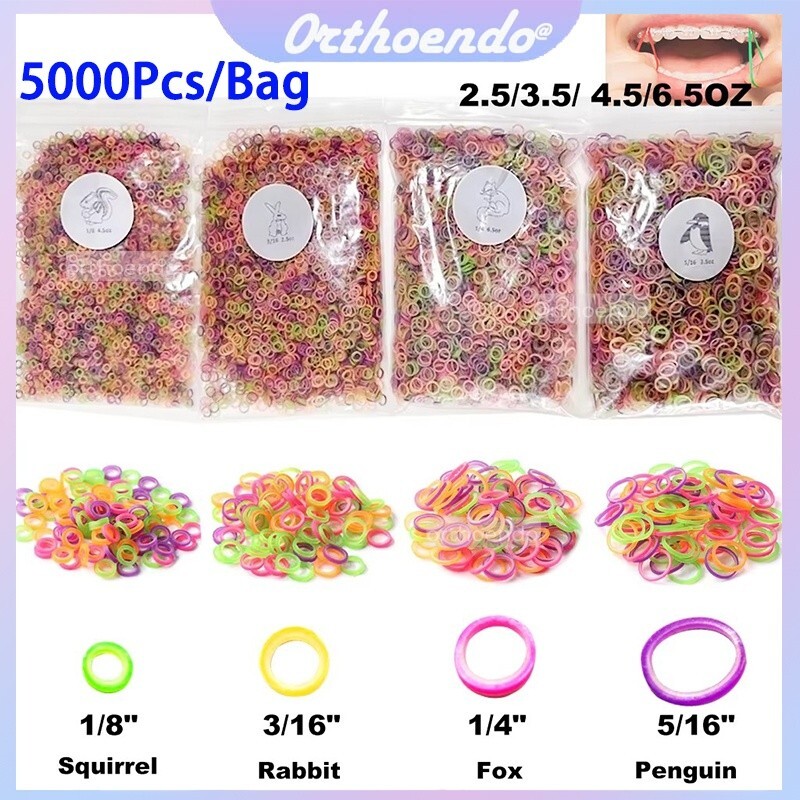 5000x Rubber Bands Colorful Dental Ortho Elastics Latex Braces 2.5/3.5/4.5/6.5OZ