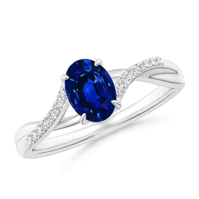 Blue Sapphire Stone 925 Sterling Silver Solitaire with Accents Wedding Ring US 7