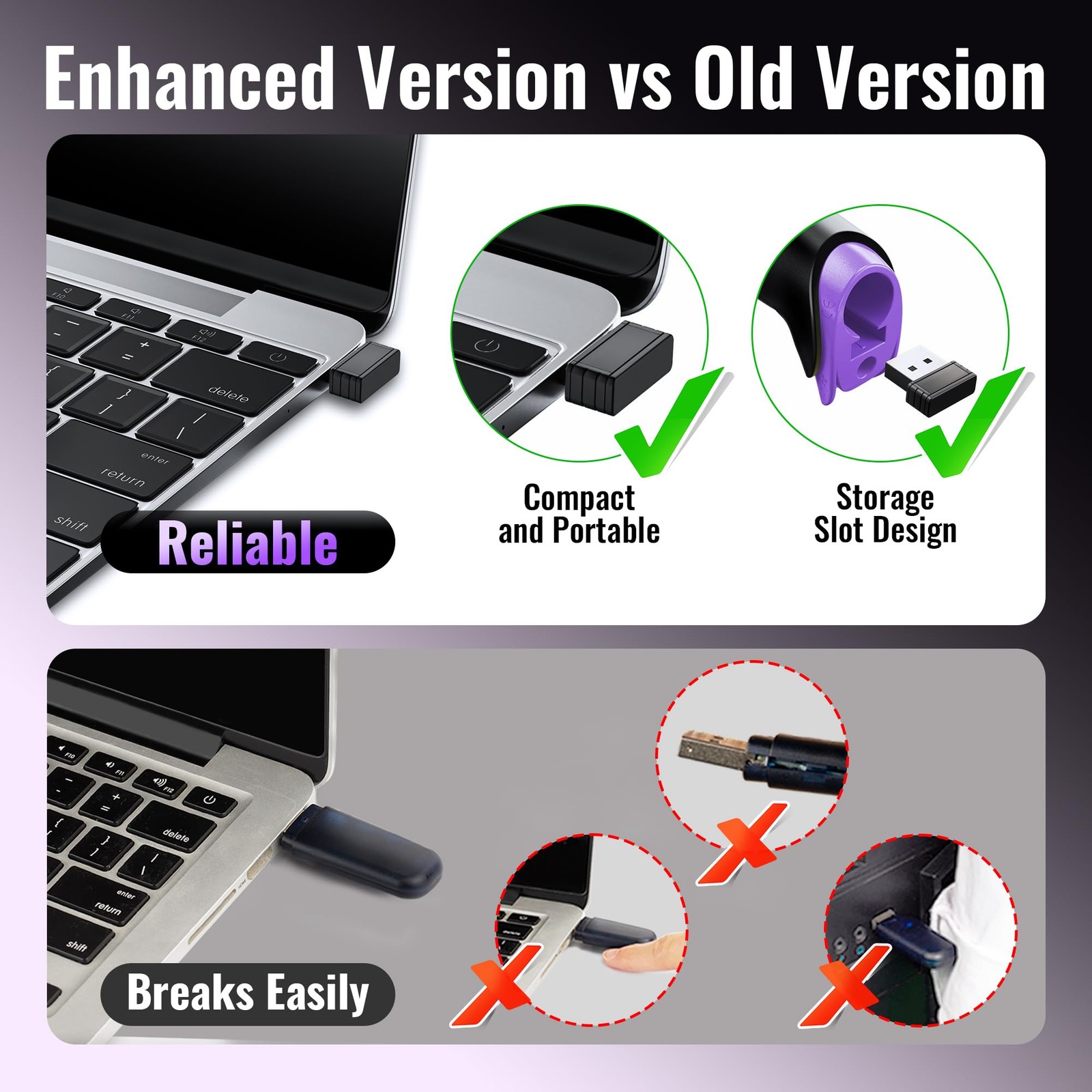 Tera Barcode Scanner Wireless Versatile 2-in-1 (2.4Ghz 1D Purple, Purple
