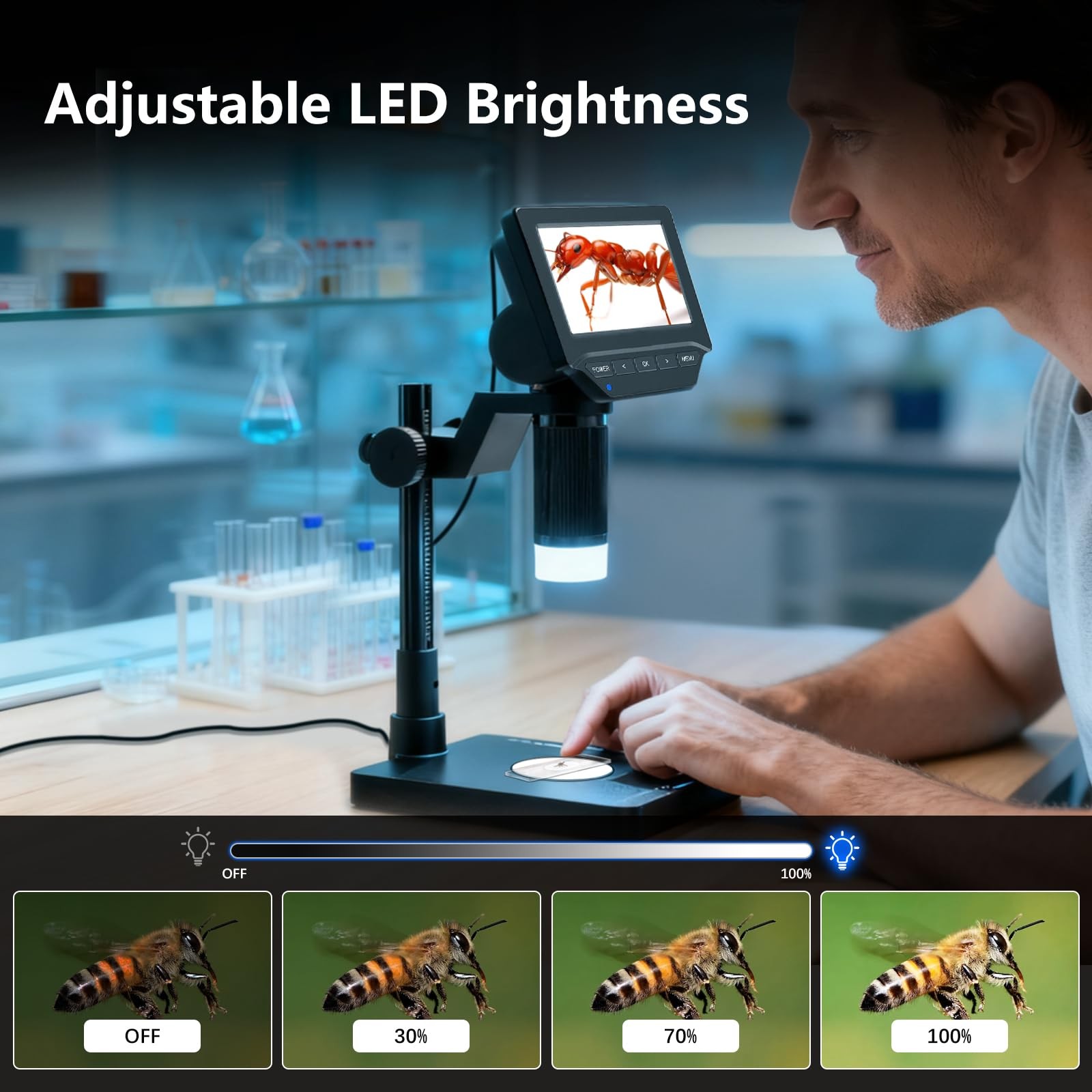 MoreDisp Digital Microscope,4.3" Coin Microscope with Black