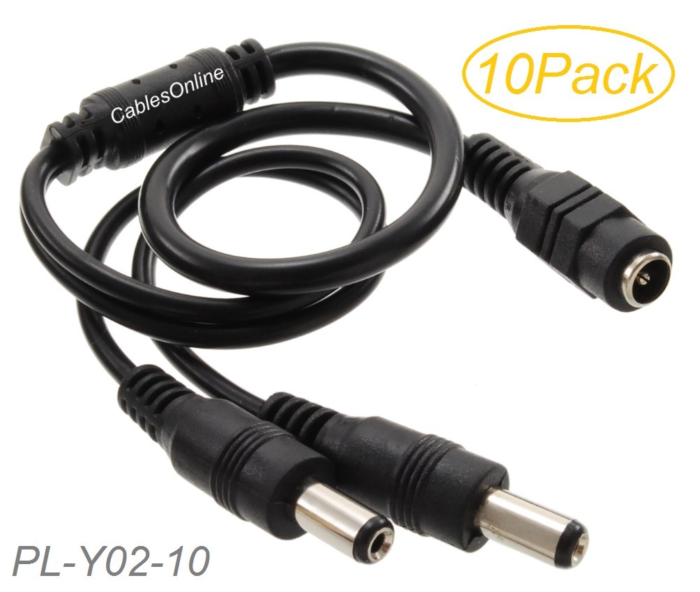 10-Pack DC Power Splitter Cables 1-Female/2-Male for Security Cameras & More