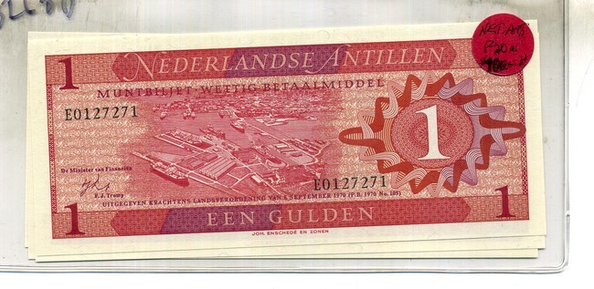 NETHERLANDS ANTILLES 1970 1 GULDEN MUNTBILJET ISSUE CURRENCY NOTE 8268D