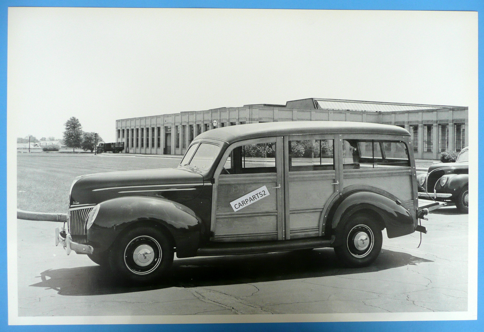 12 By 18" Black & White Picture 1939 Ford  4 Door Station Wagon Side View