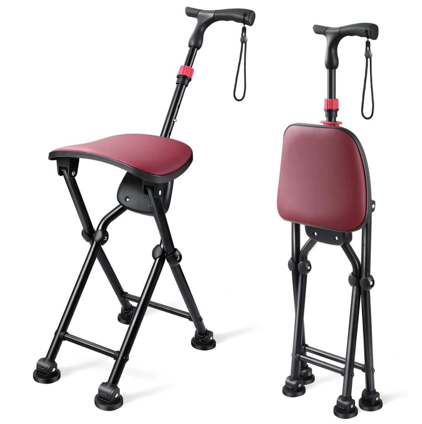 Folding Portable Walking Cane Chair Seat Four-Legged 4 Legs 400 lbs Max Adjusts
