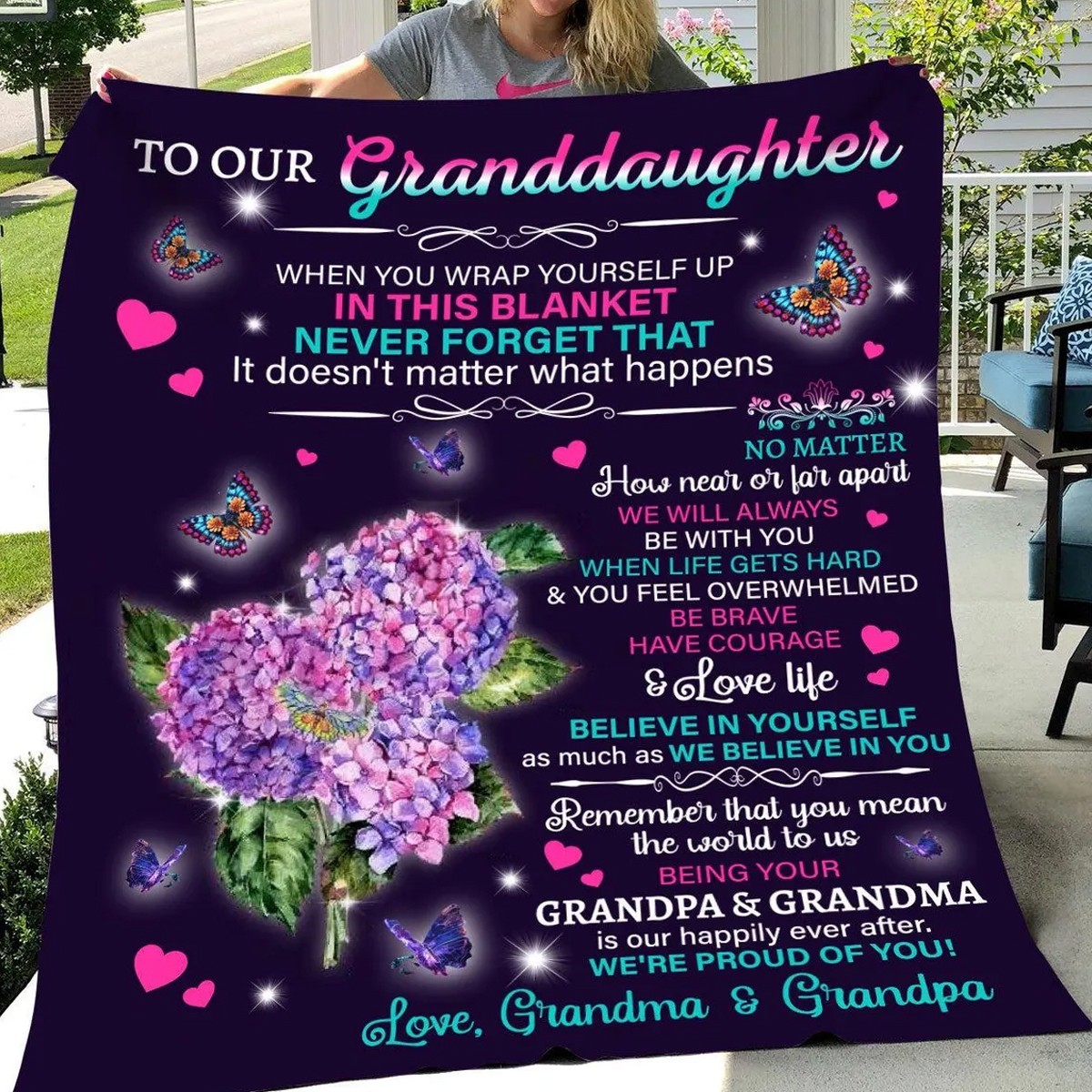 Personalized Granddaughter Blanket, Soft Fleece Sherpa Gift for Her
