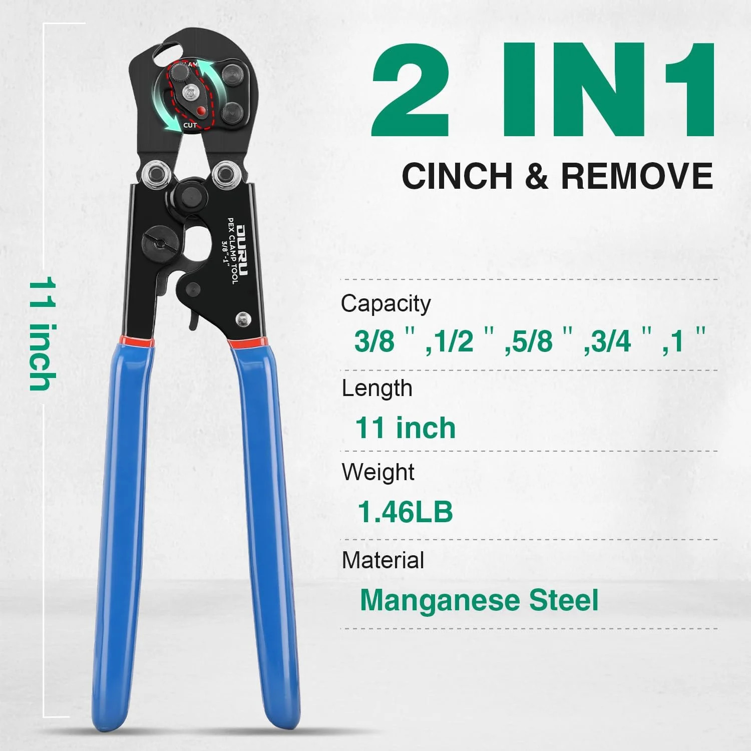 2 IN 1 Ratchet Pex Crimping Tool Cinch and Remove Combo Function Pex Pipe Crimp