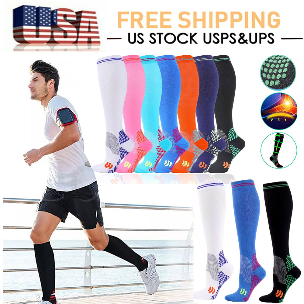 3 Pairs Compression Socks for Women Men Knee High 20-30mmhg Stocking for Sports