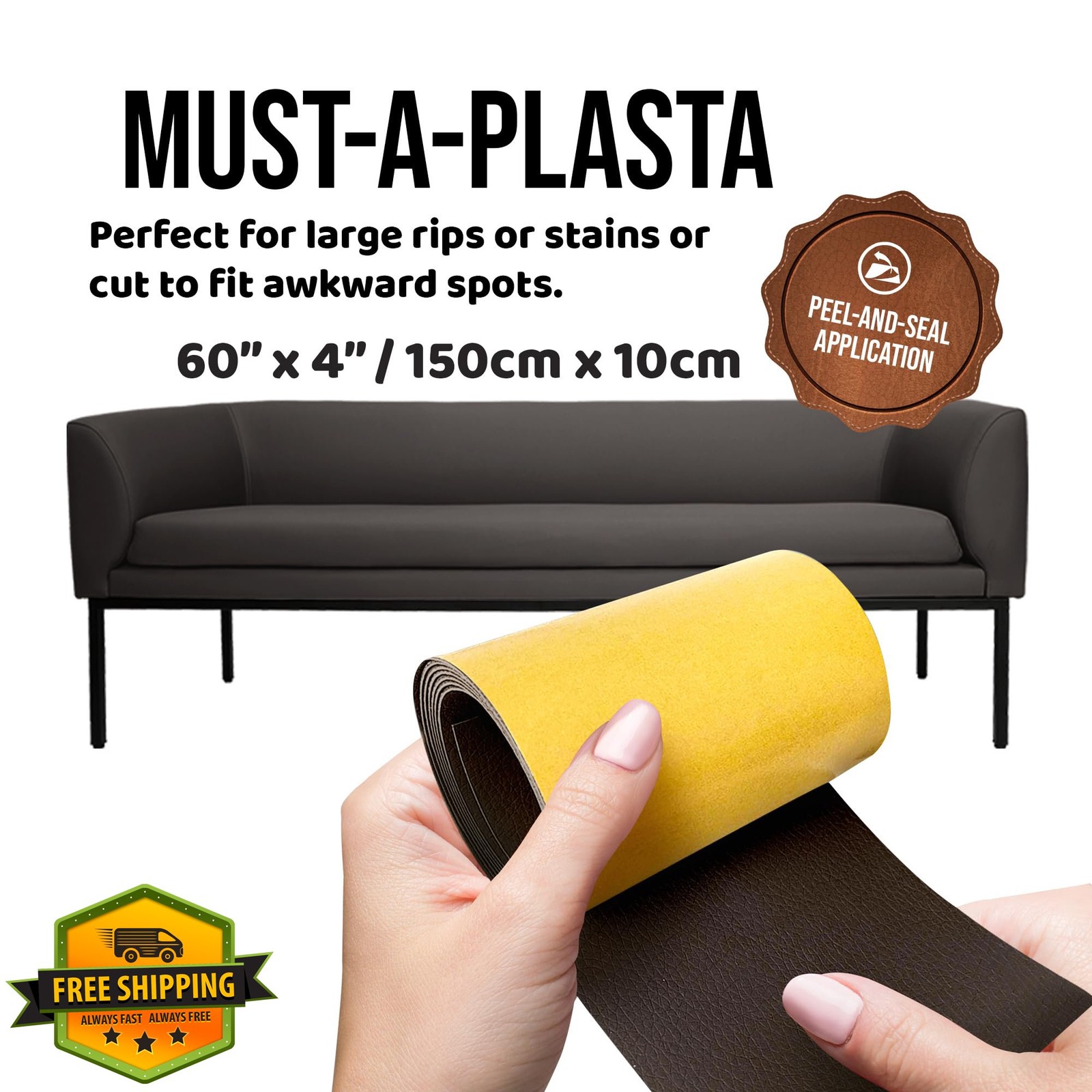 MASTAPLASTA Tan Leather Repair Tape 60"x4" Upholstery Sofa Car Seat