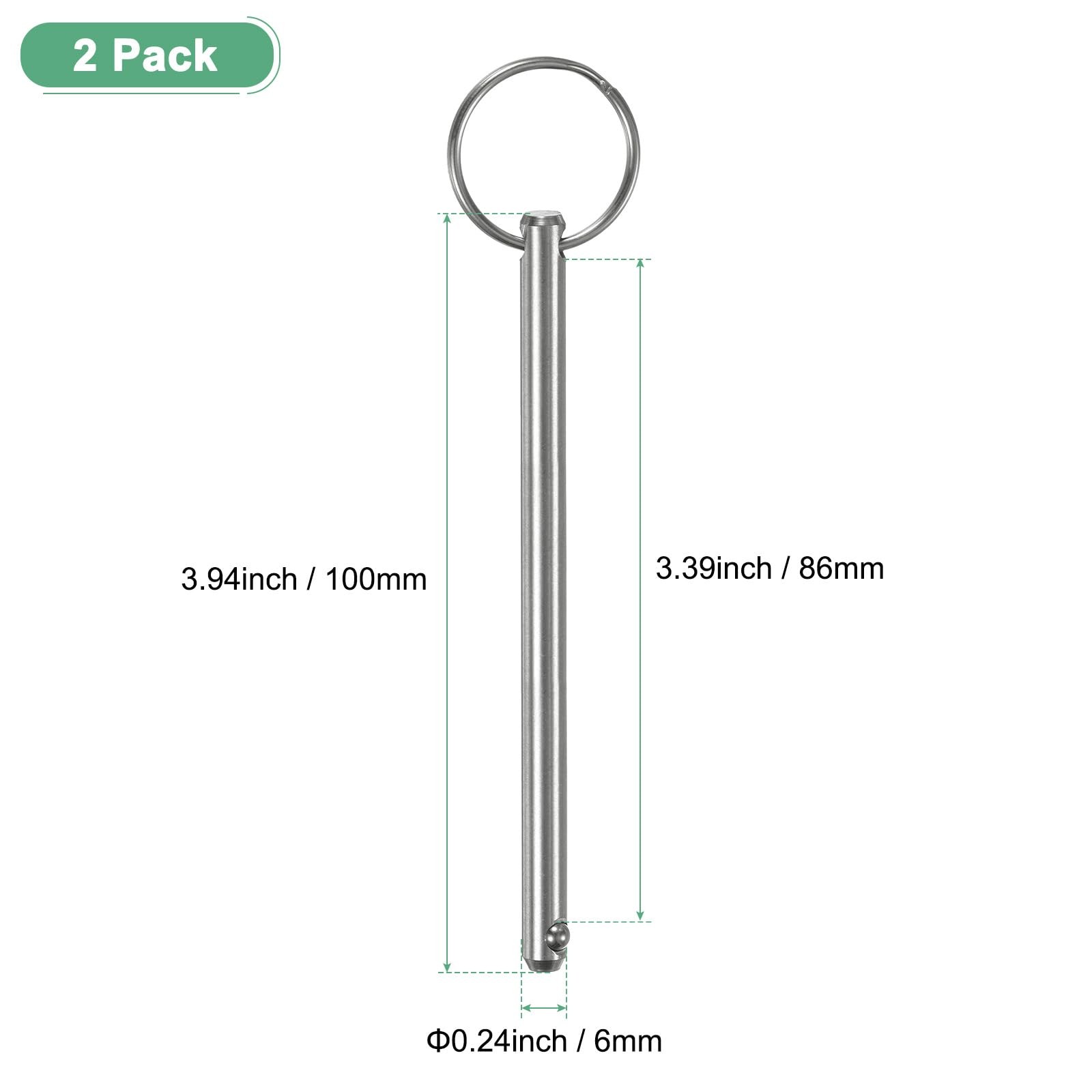 2-Pack Quick Release Pins, 1/4" [6mm] Diameter, 3.39" [86mm] Usage Length Bim...