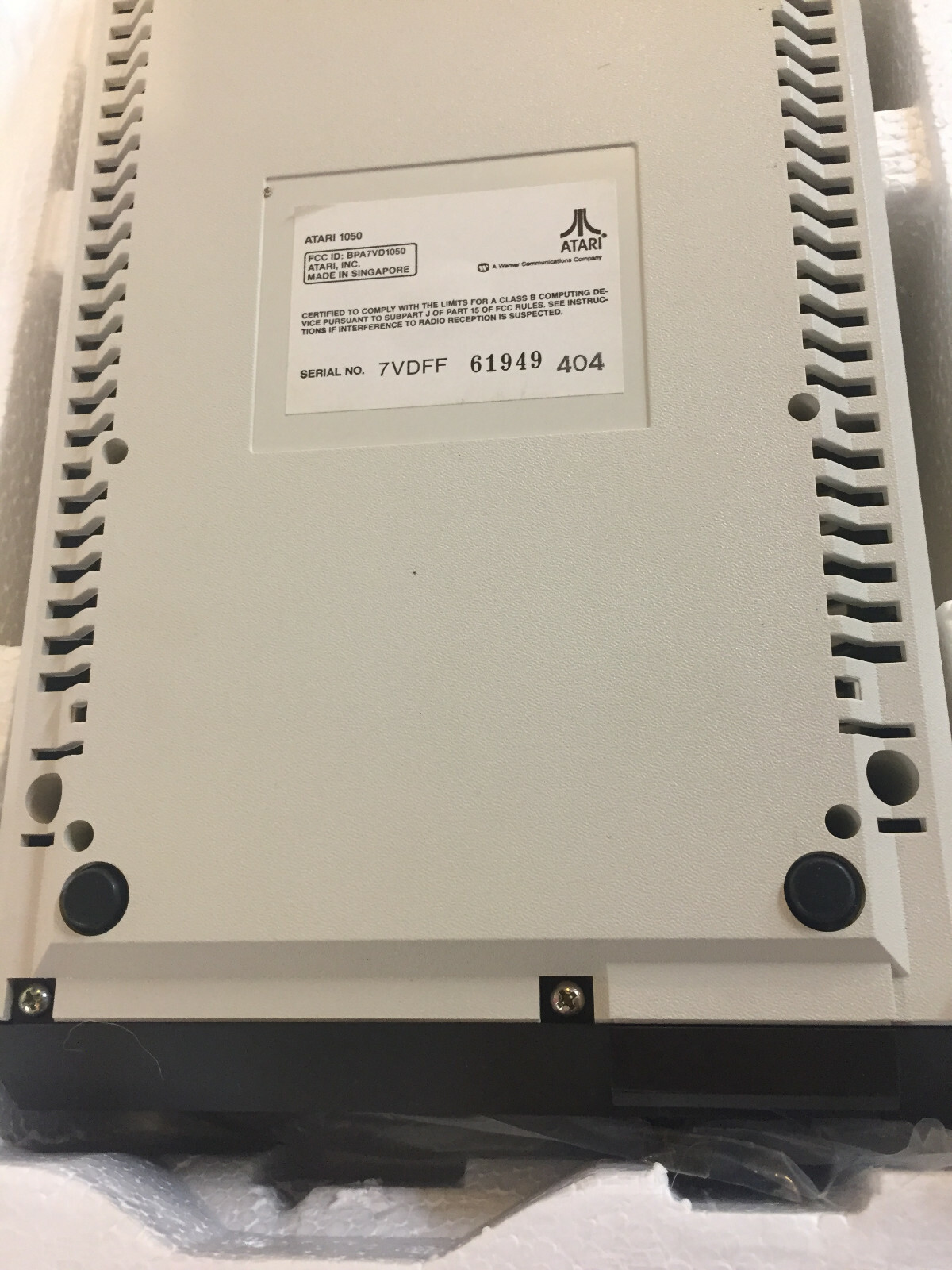 1050 Atari Disk Drive Clean NO Owners Manual, DOS 2.5 SIO Cable or Power Pack