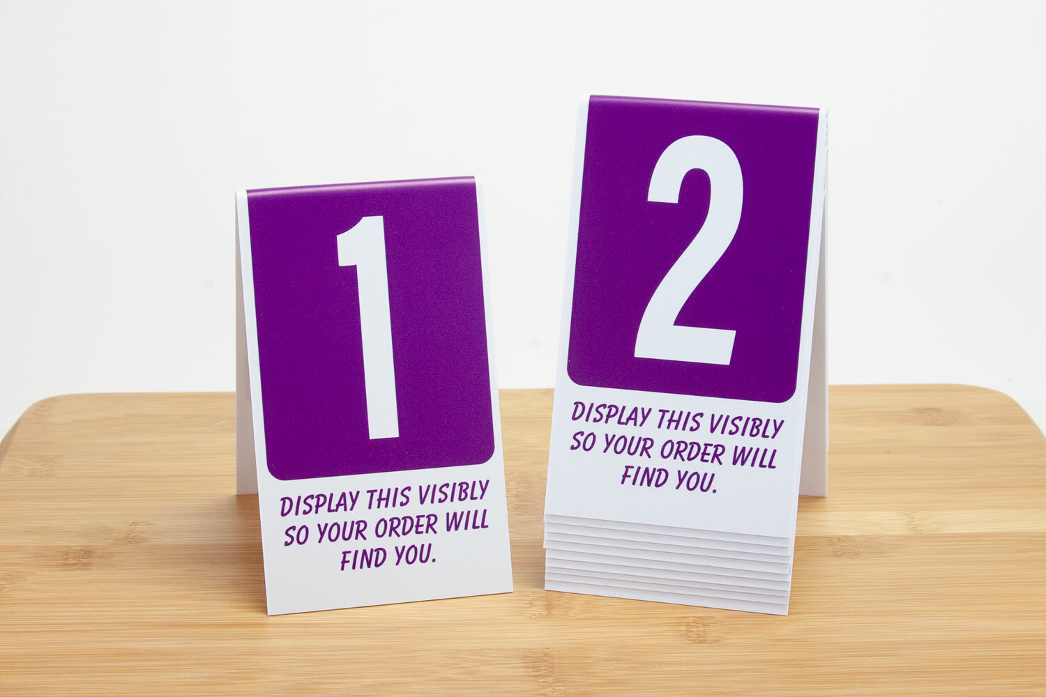 Restaurant Table Numbers 1-50, Purple w/ White Number, Tent Style, Free shipping