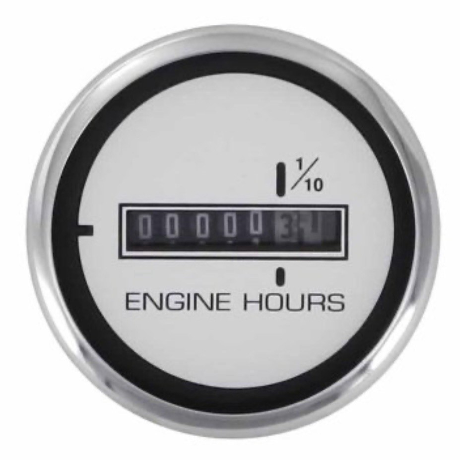 Veethree Boat Hour Meter Gauge 59416FE | 1 1/2 x 1 Inch Silver White