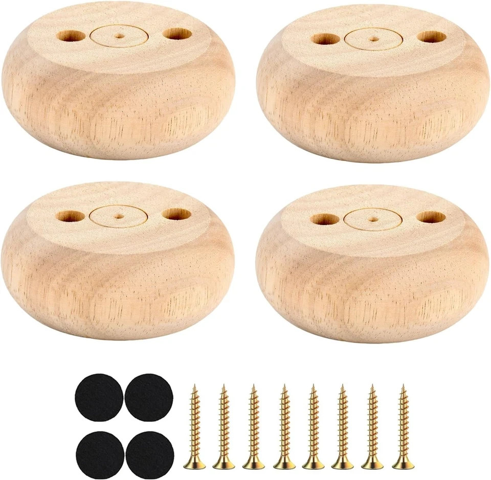 30MM Furniture Legs 1 Inch Set of 4,Round Short Replacement Wood Bun Feet for Co