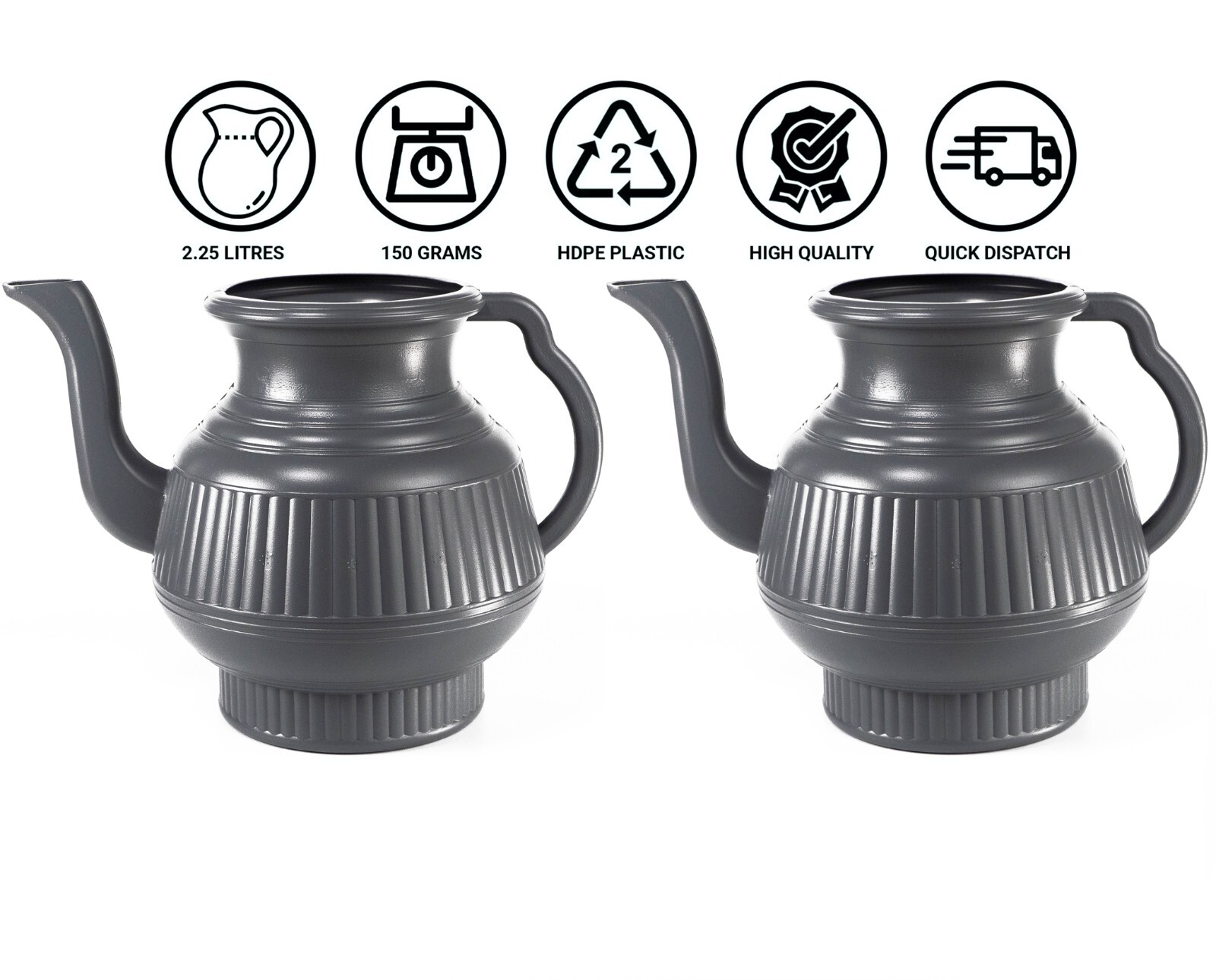 Pair of Gray Bodna Lota Toilet Wash Jug 1/2 Gallon HDPE