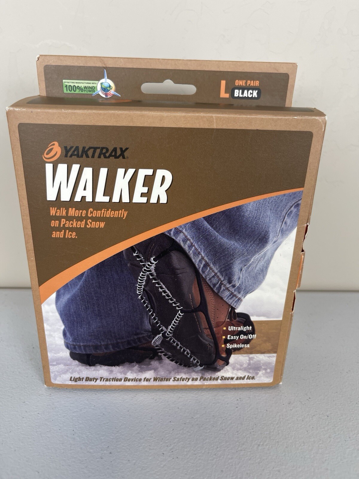 Yaktrax Walker Traction Cleats for Shoes Large Black New in Box Winter Grip