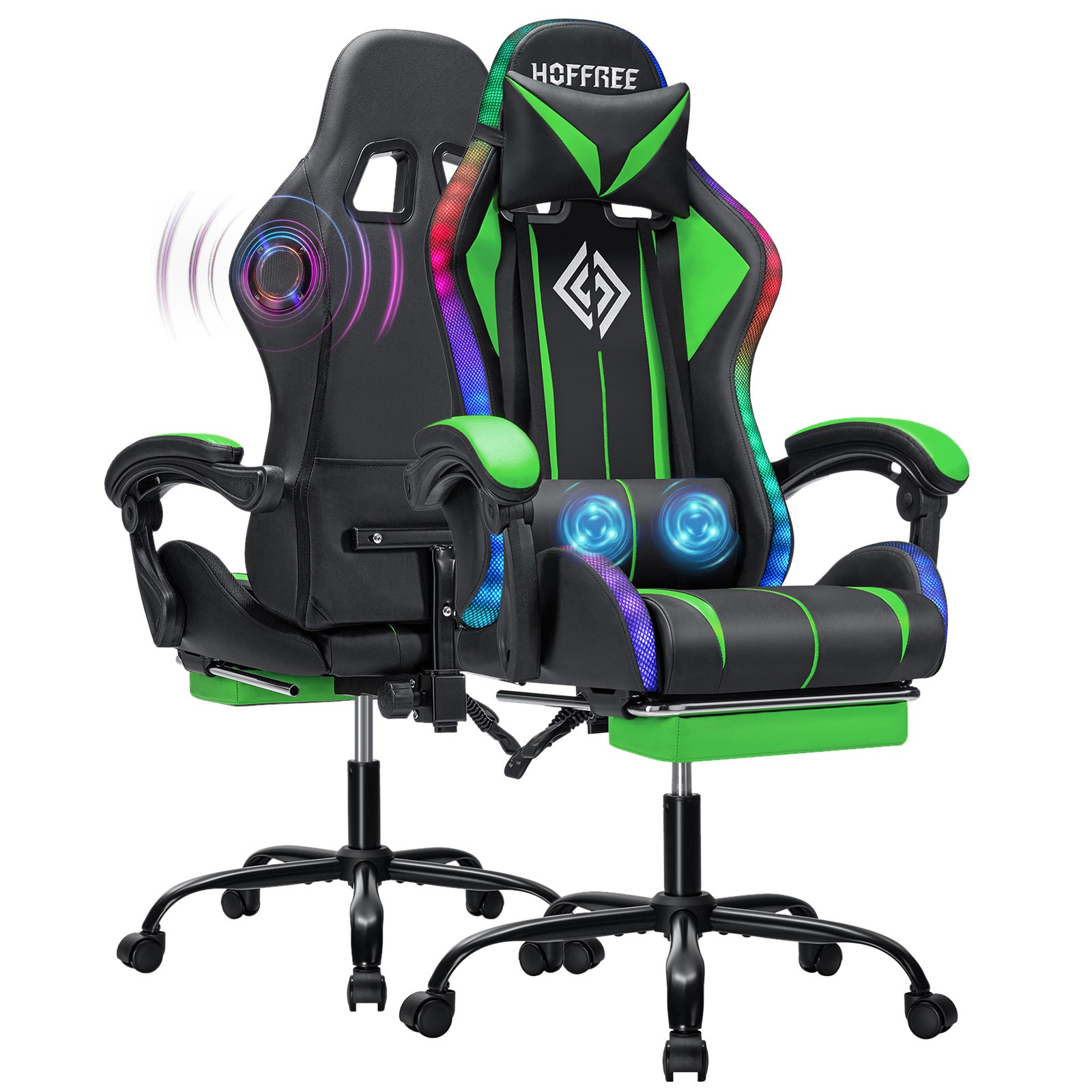 RGB Gaming Chair W/ Bluetooth Speakers Massage Ergonomic High Back W/Footrest US
