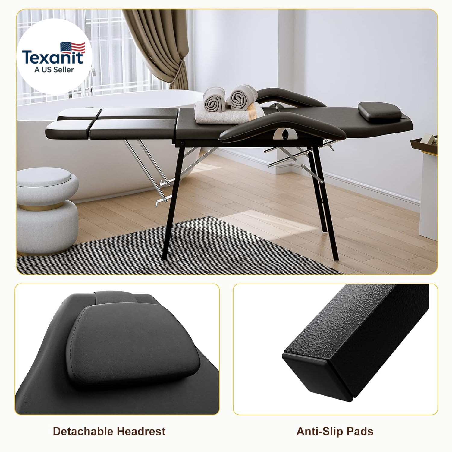 Portable Tattoo Chair Adjustable Split Legs for Client, Mobile Massage Table Fol