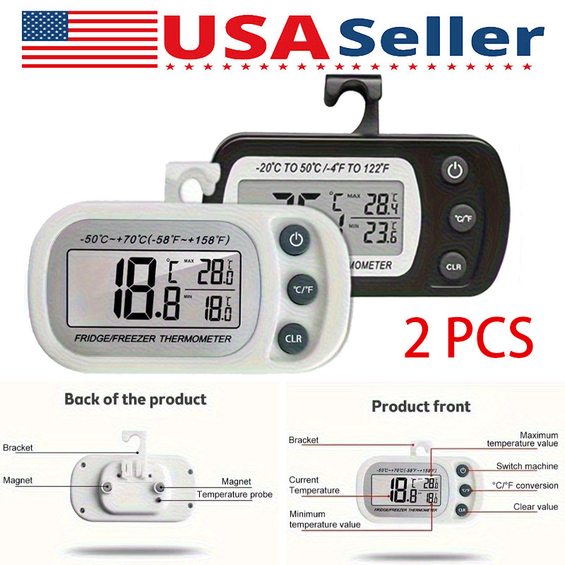 2Pcs Magnet LED Digital Thermometer Monitor ℃/℉ For Home Freezer Alarm Fridge