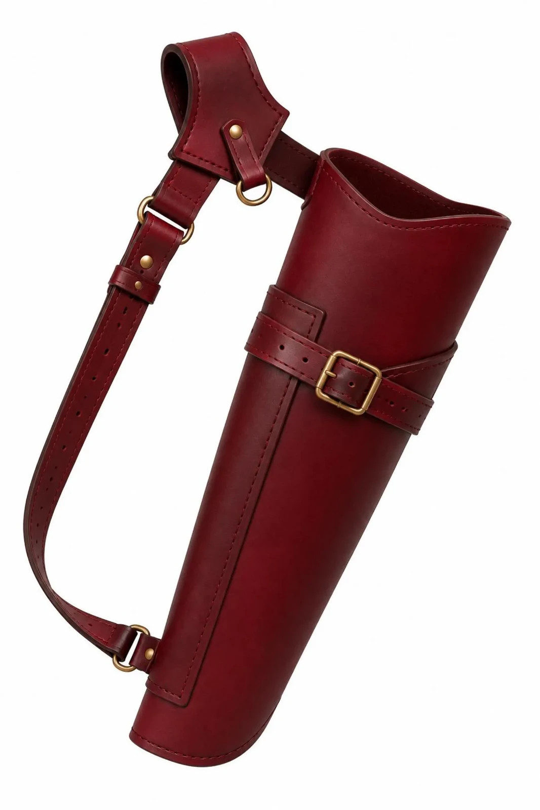 Cherry red leather archery quiver Handmade hunting arrow holder with adjustable