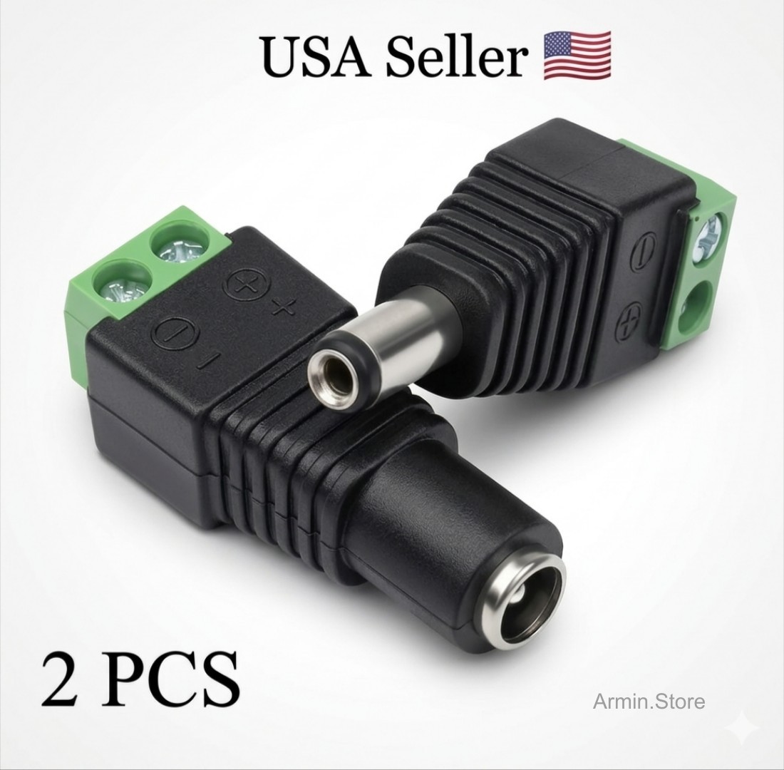 2 PCS 5.5mm x 2.1mm Female Male DC Power Plug Jack Socket Adapter for LED Strips