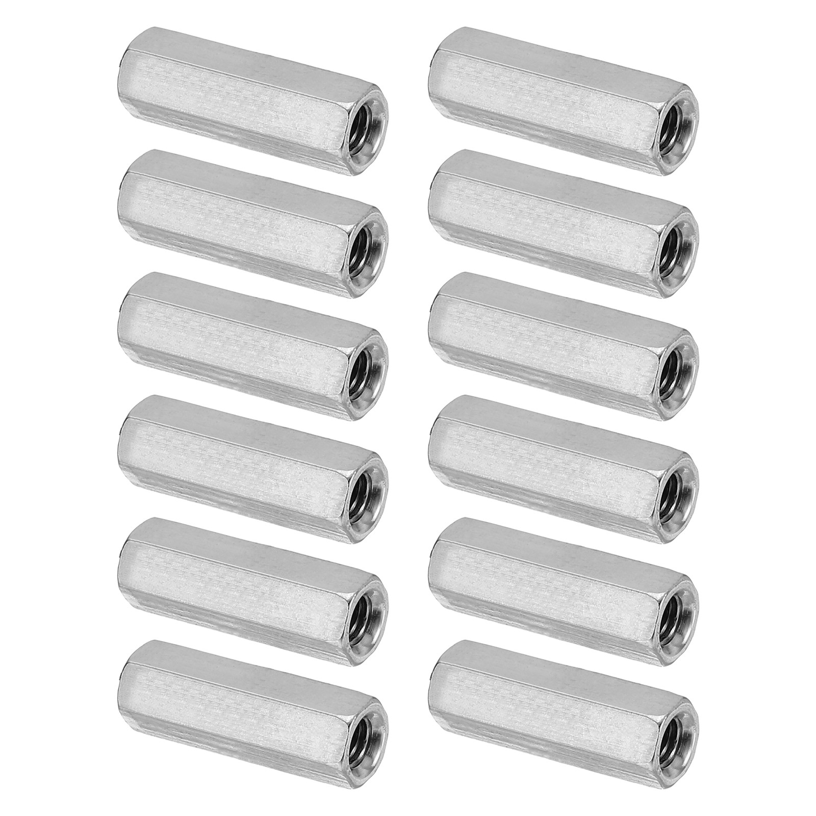 12Pcs M5 x 0.8-Pitch 25mm Length 304 Stainless Steel Coarse Hex Coupling Nut