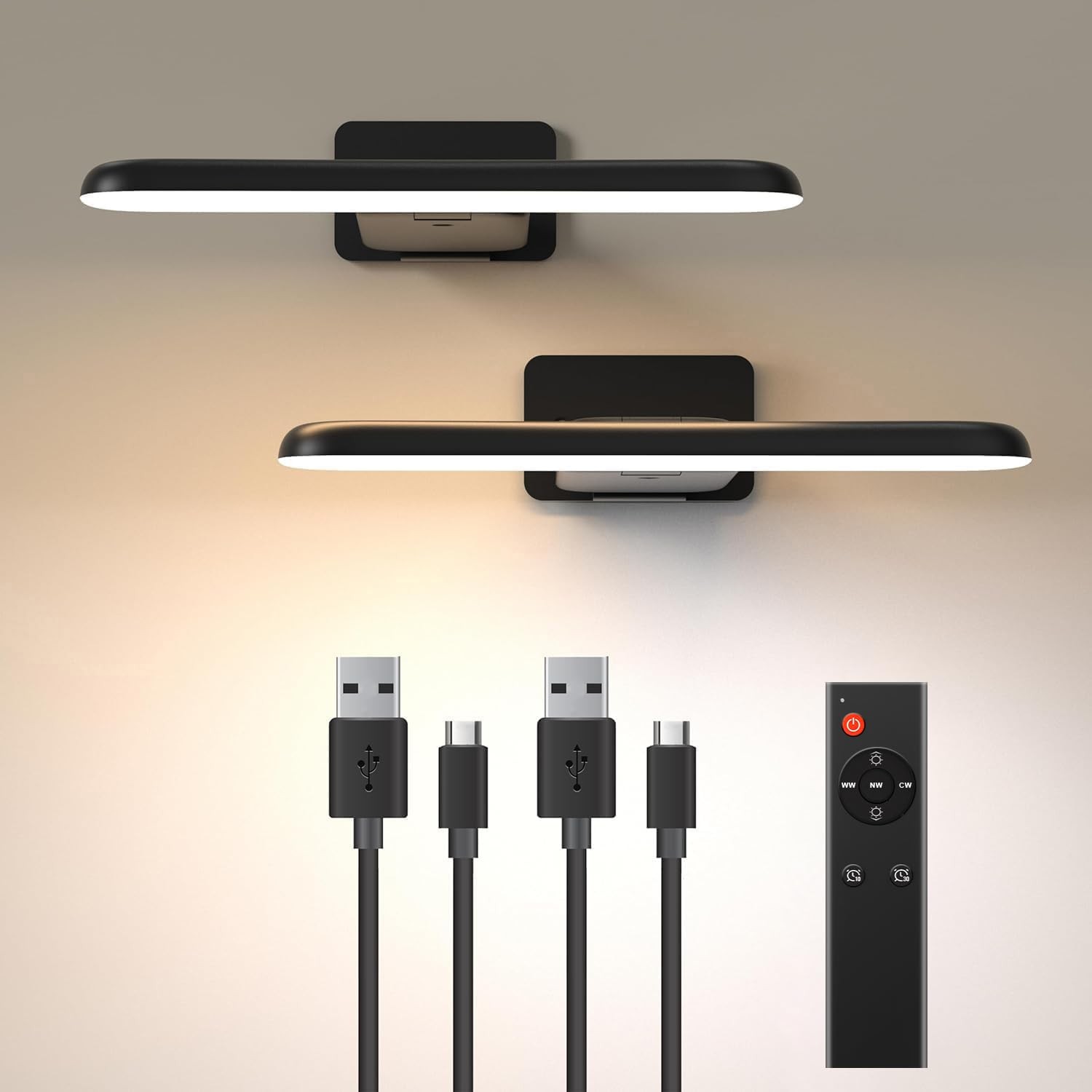 2 Pack Picture Lights for Wall, Rechargeable Picture Light Battery Operated w...