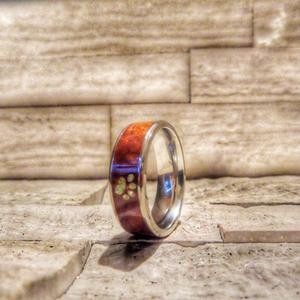 Titanium Paw Print Ring – Koa Wood & Opal Inlay Pet Lover Jewelry Gift