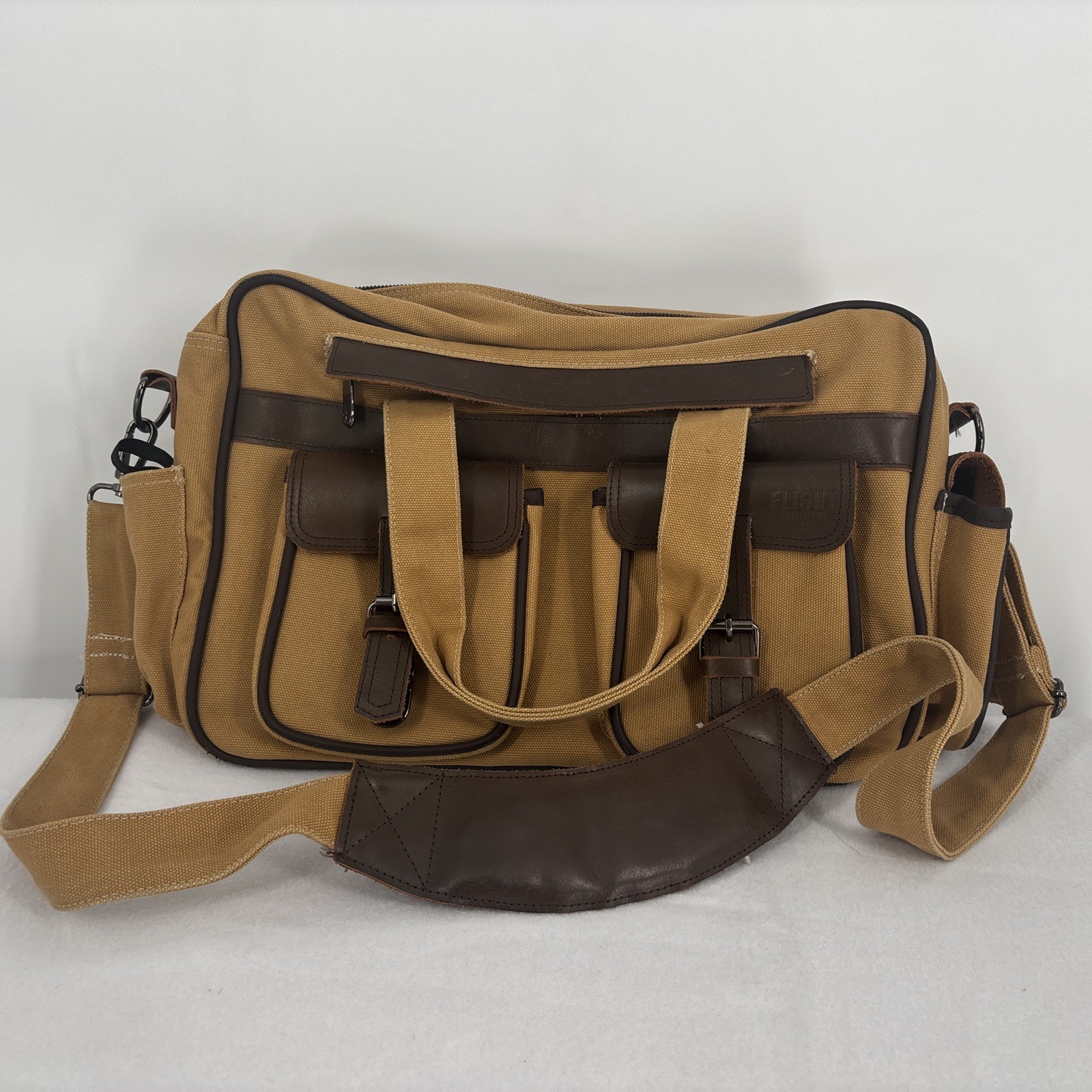 FLIGHT OUTFITTERS Bush Pilot Folio Canvas/Leather Flight Bag w/ Shoulder Strap