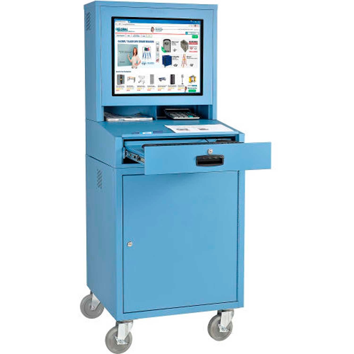 Mobile Security LCD Computer Cabinet Enclosure Blue 24-1/2"W x 22-1/2"D x