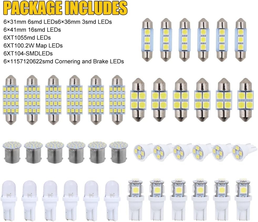 42 Pieces Interior Car Lights Super Bright White Dome Map Tail Cab Lights Bulb