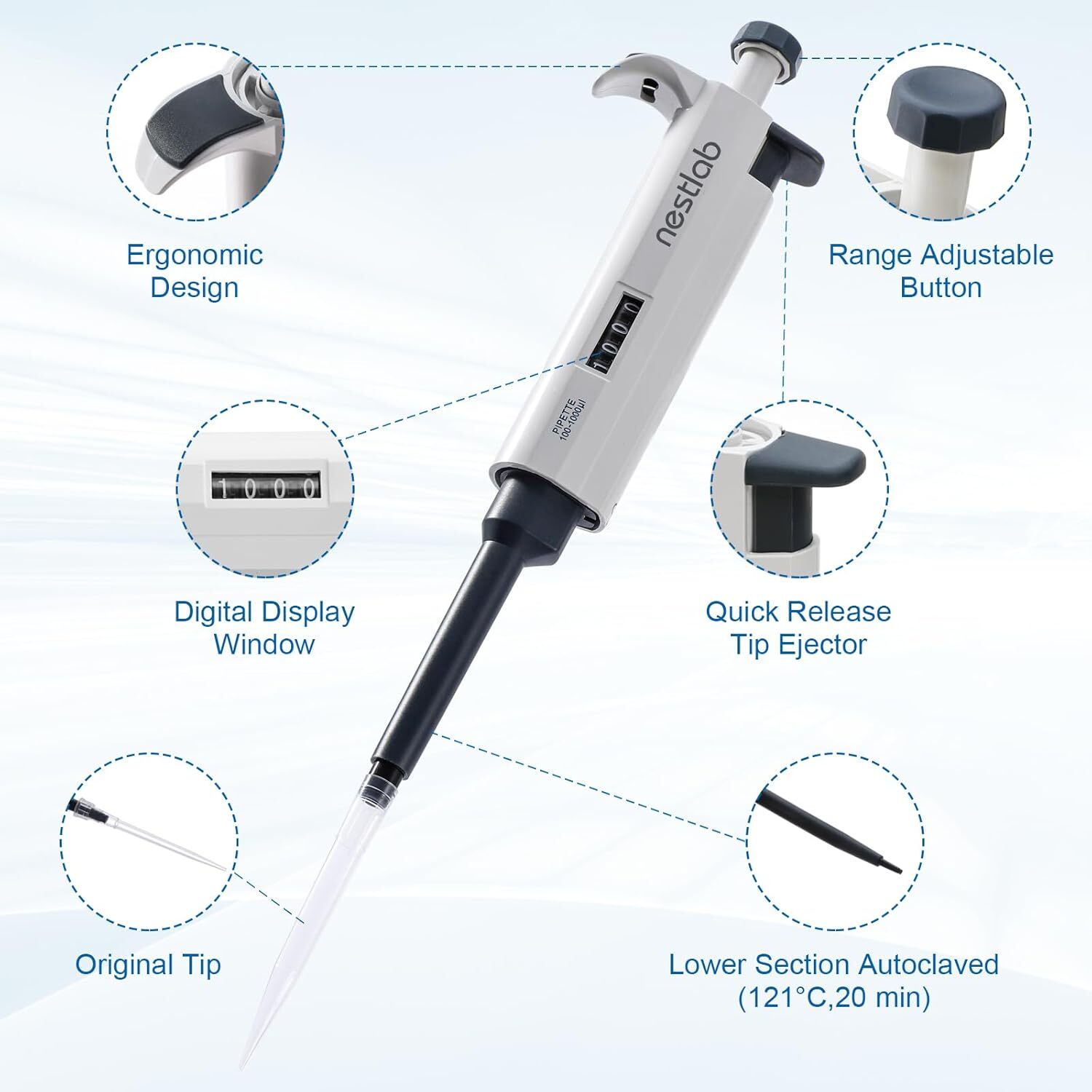 Single Channel Pipettor Adjustable Volume Pipette Micro Pipettes High-Accurate