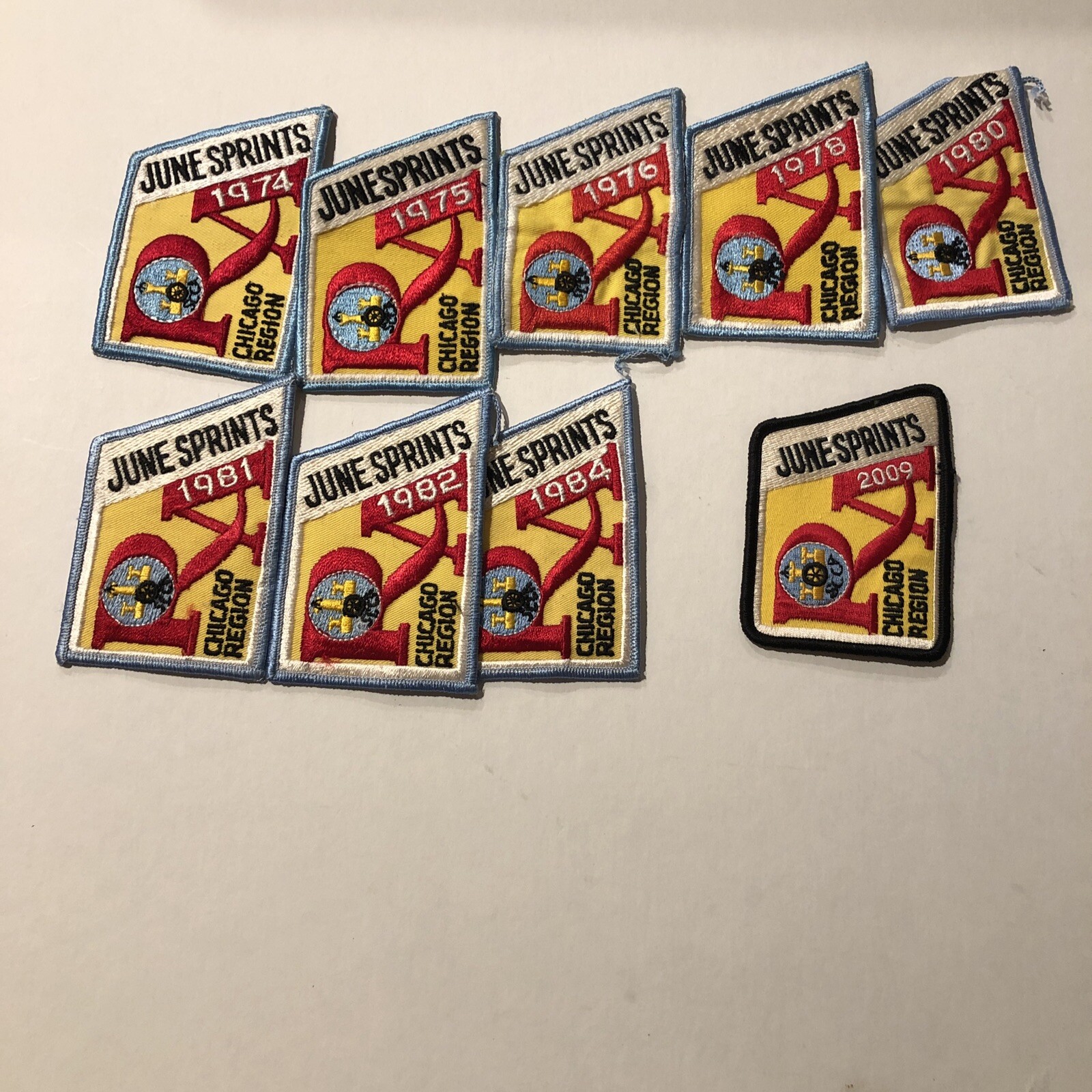 RARE!!! June sprints MOTORSPORTS  jacket patches 1974 to 84 AND 2009 ALL 9