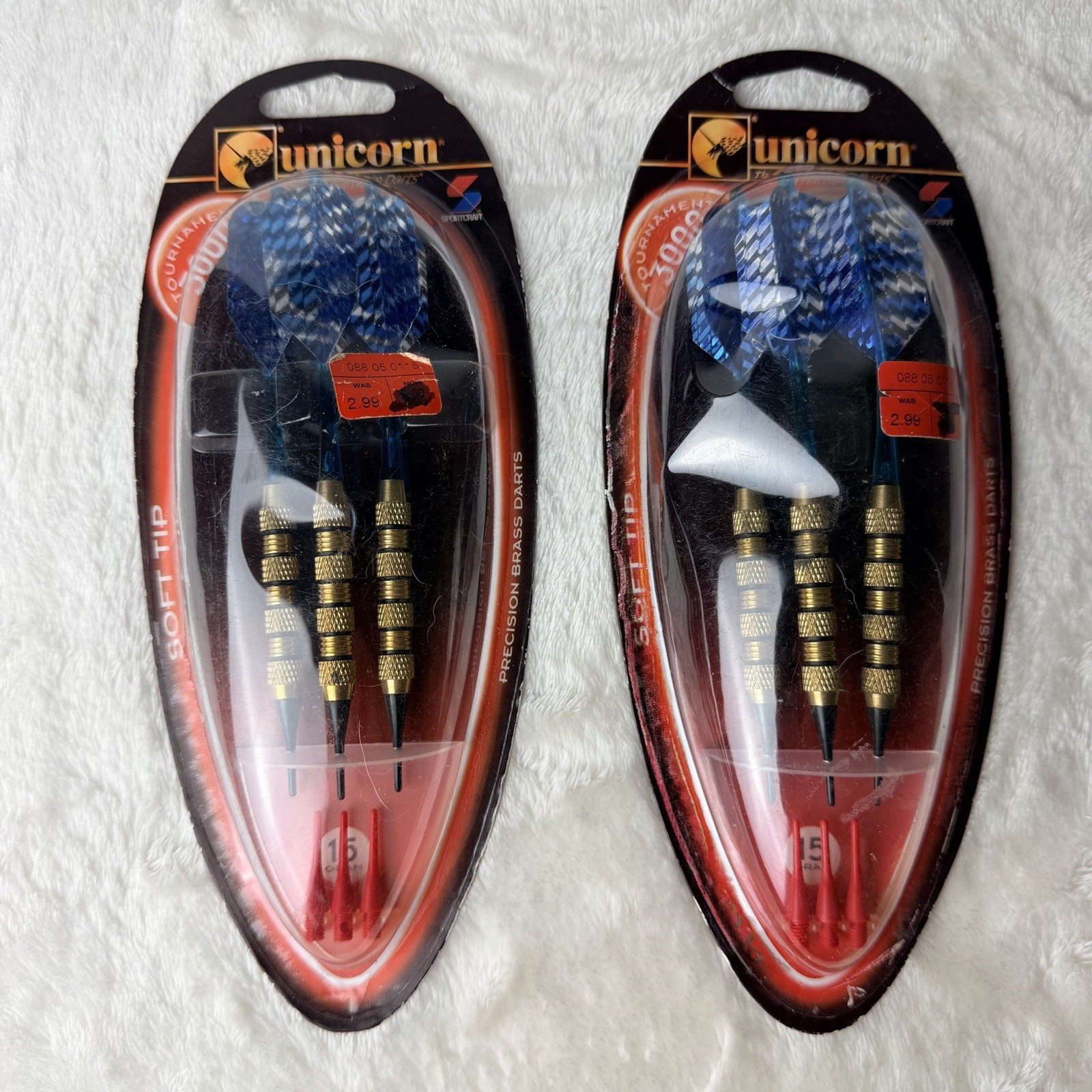(2) UNICORN SOFT TIP PRECISION BRASS DARTS 3000 BLUE NEW 6 DARTS TOTAL