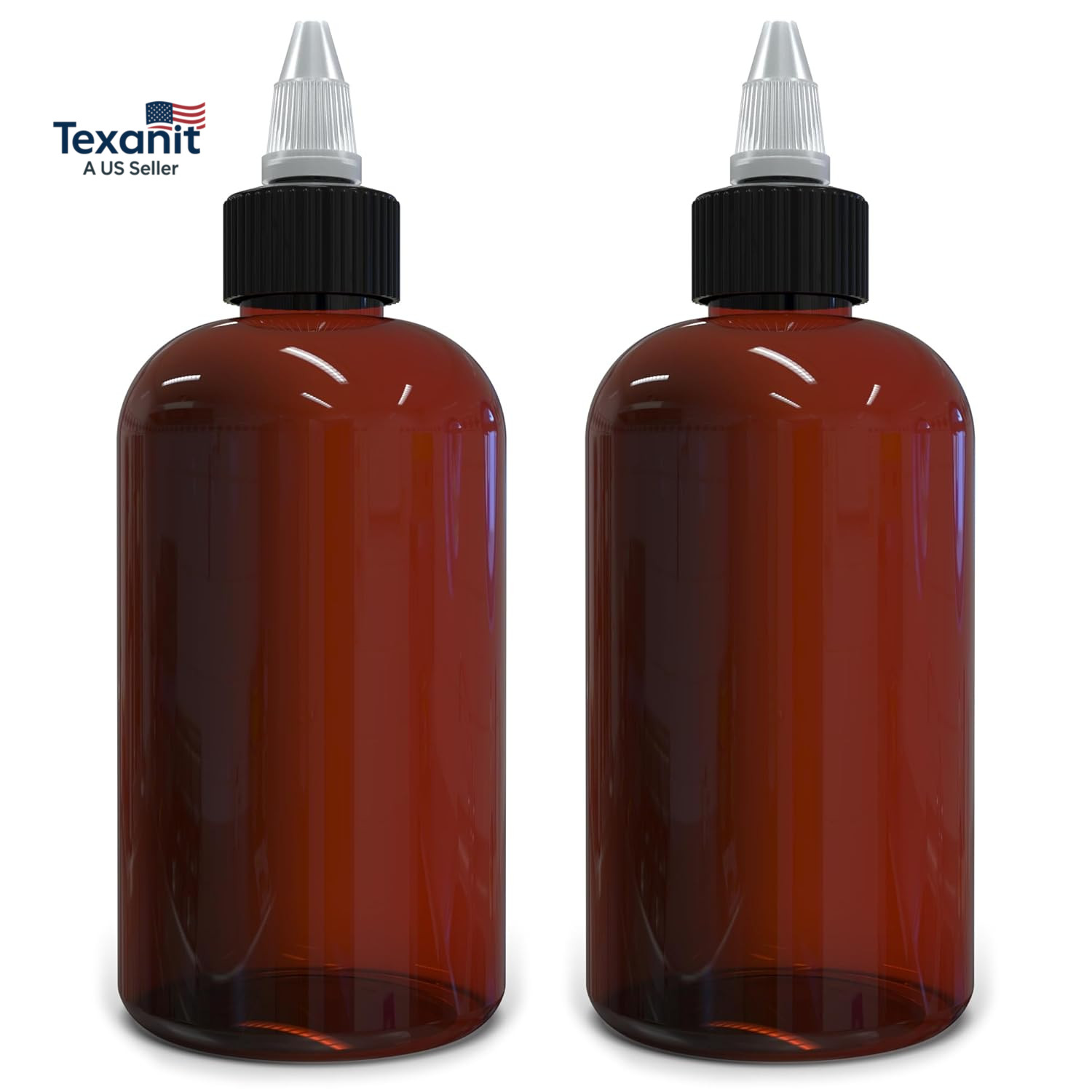Twist Top Applicator Bottles, 8 OZ Amber, Squeeze Empty round Plastic Bottles, B