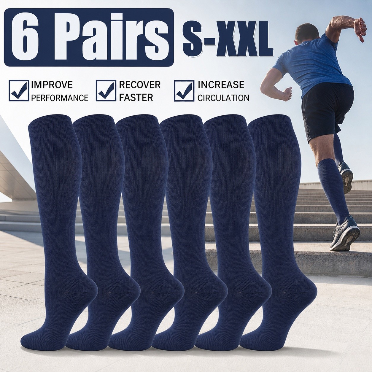 6 Pairs Copper Compression Socks 20-30mmHg Graduated Support Mens Womens S~XXL