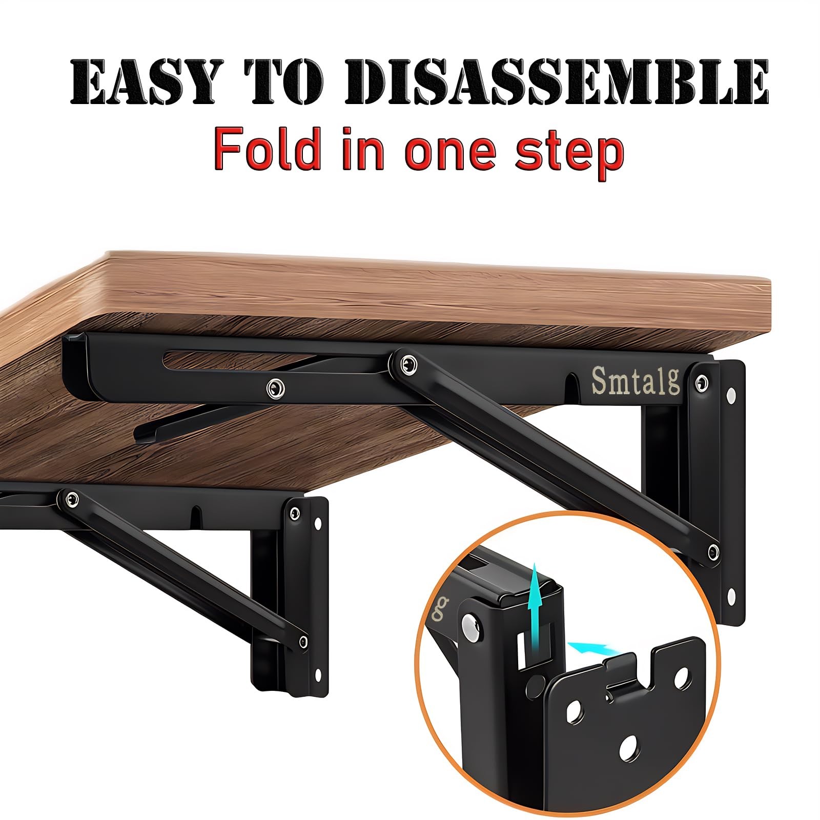Folding Shelf Brackets，Detachable Folding Bracket，2 Pack Heavy Duty Wall Moun...