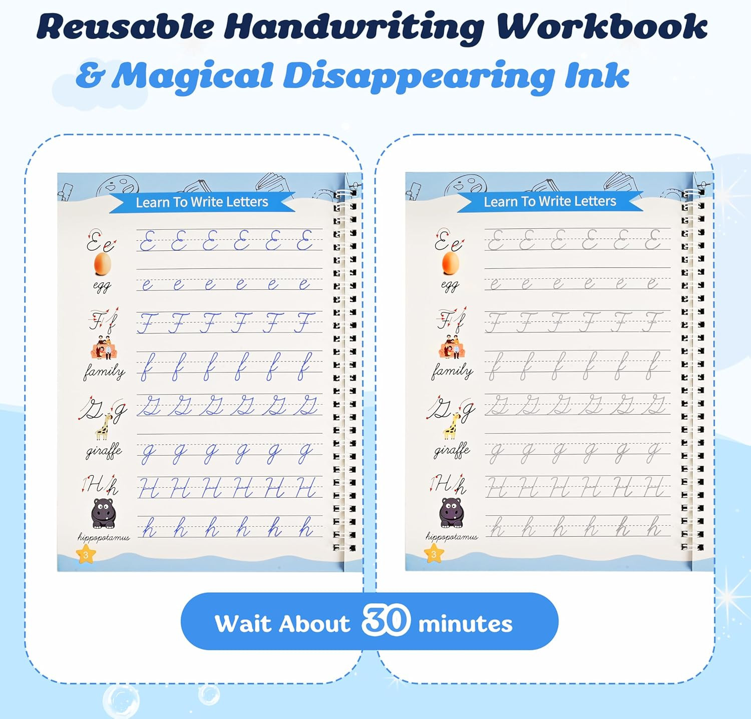 AALGO 3 Pack Grooved Cursive Handwriting Workbook,Reusable Cursive Letter Tracin