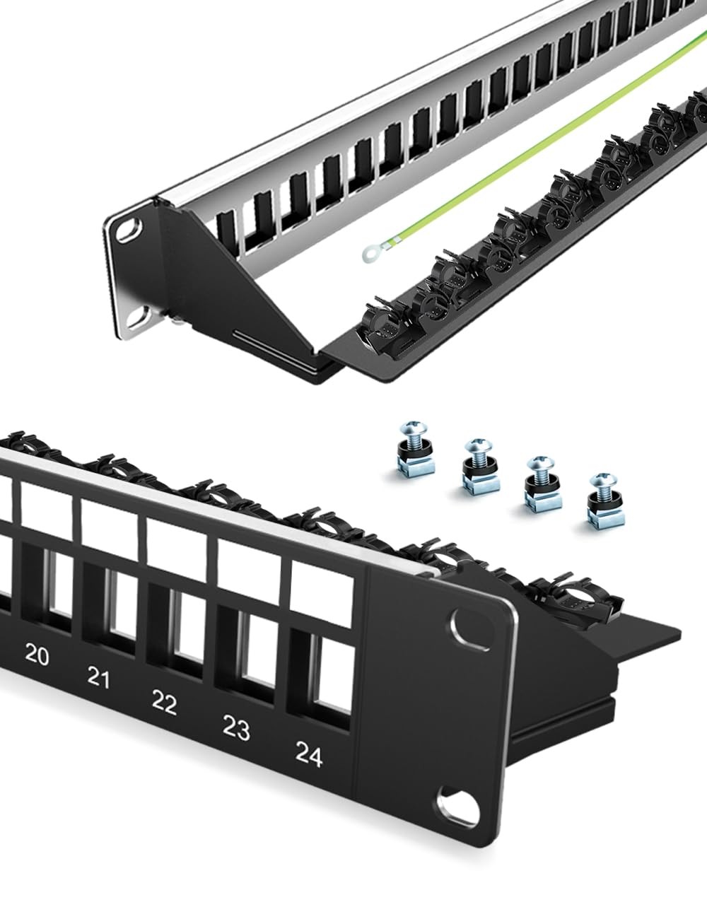 24 Port Blank Keystone Patch Panel Shielded 1U 19 In Rackmount Cable Bar