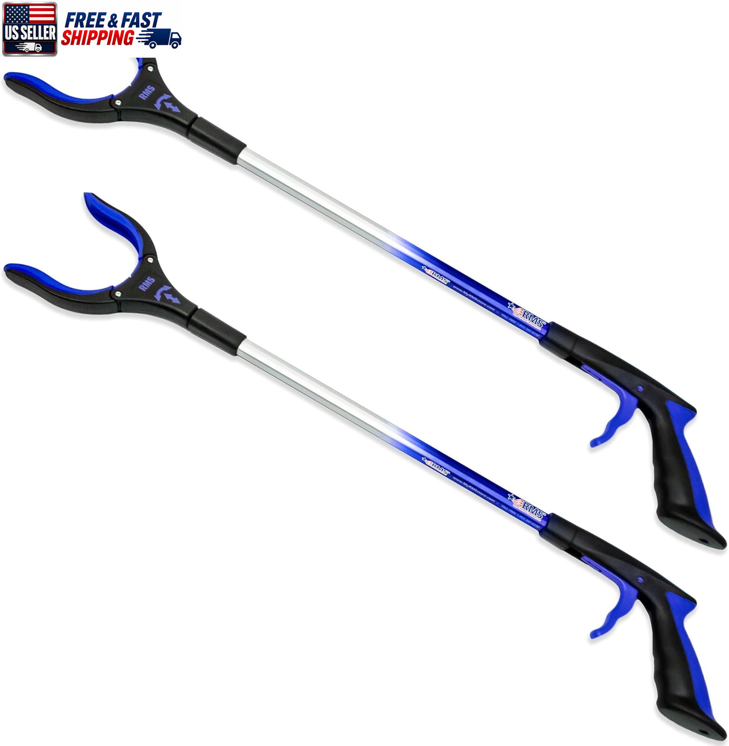 2-Pack 32 Inch Extra Long Grabbers Reachers with Rotating Jaw (Blue)