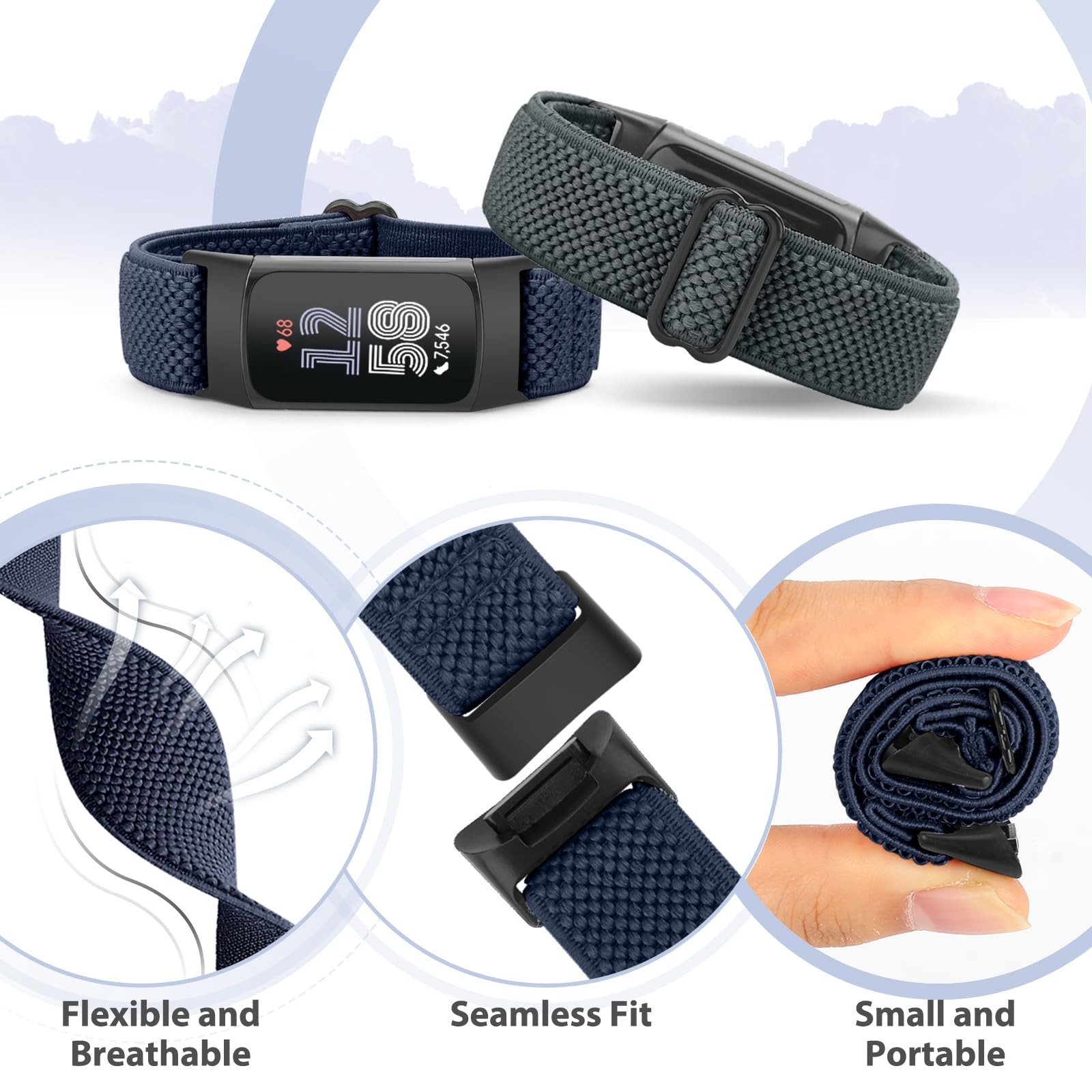 5 Pack Nylon Elastic Adjustable Watch Bands for Fitbit Charge 6/Charge 5