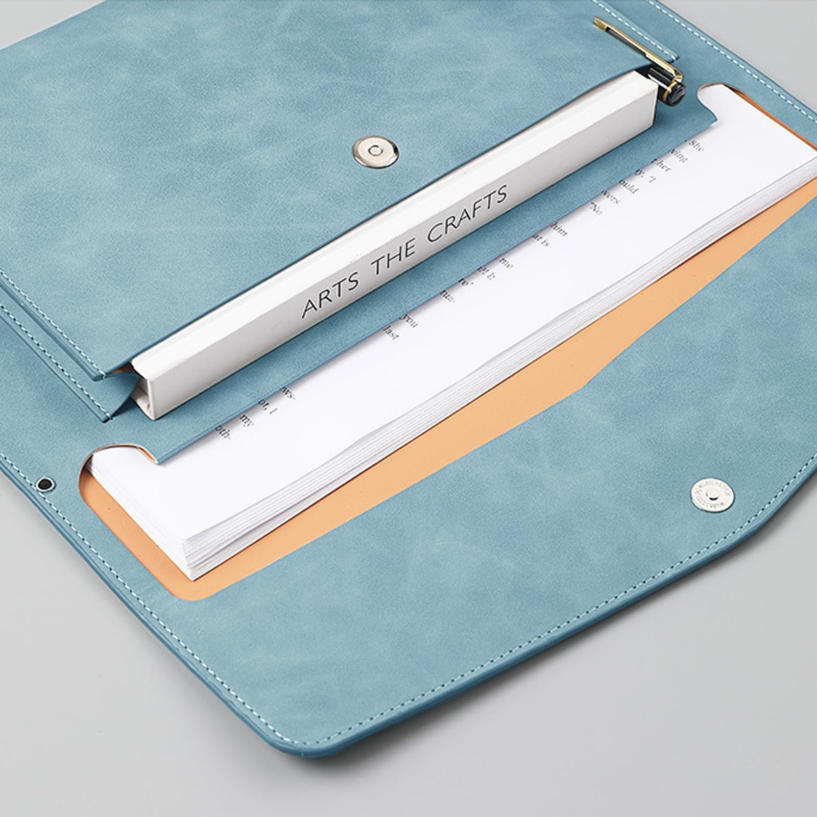 Cyan PU Leather A4 File Folder Document Holder 2 Compartment Snap Closure