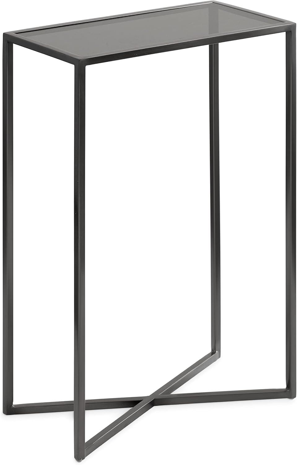 Jaspur Modern Narrow End Table, 16 X 8 X 24, Tinted Glass and Gray Metal, Decora