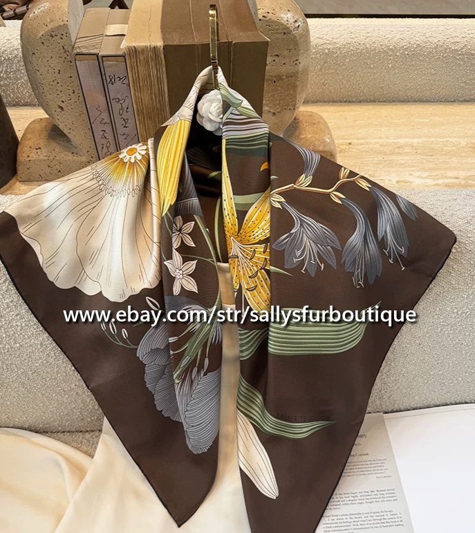Sallys Heavy 18 Momme Twill Silk Wrap Scarf Flower Print Double Face Shawl 35"
